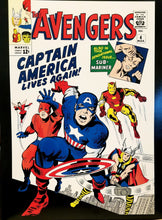Load image into Gallery viewer, Avengers #4 Captain America 12x16 FRAMED Art Poster Print by Jack Kirby, 1964 Marvel Comics