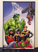 Load image into Gallery viewer, Champions w/ Miles Morales by J. Scott Campbell 8x12 FRAMED Marvel Art Piece