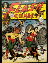 Load image into Gallery viewer, Flash Comics #37 w/ Hawkman 11x14 FRAMED Art Print, Vintage 1943 DC Comics