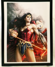 Load image into Gallery viewer, Harley Quinn Wonder Woman by Stanley Artgerm Lau FRAMED 12x16 Art Print DC Comics Poster