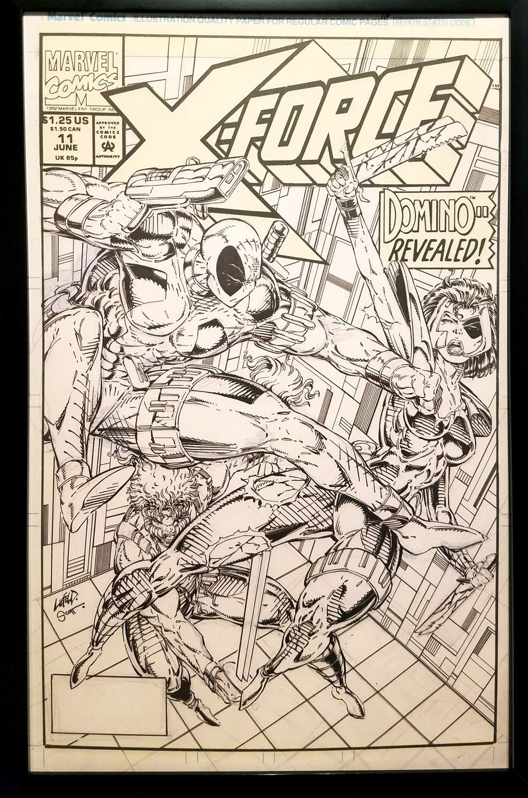 X-Force #11 Deadpool by Rob Liefeld 11x17 FRAMED Original Art Poster Marvel Comics