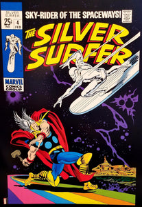 Silver Surfer #4 12x16 FRAMED Art Print w/ Thor by John Buscema, New Marvel Comics cardstock