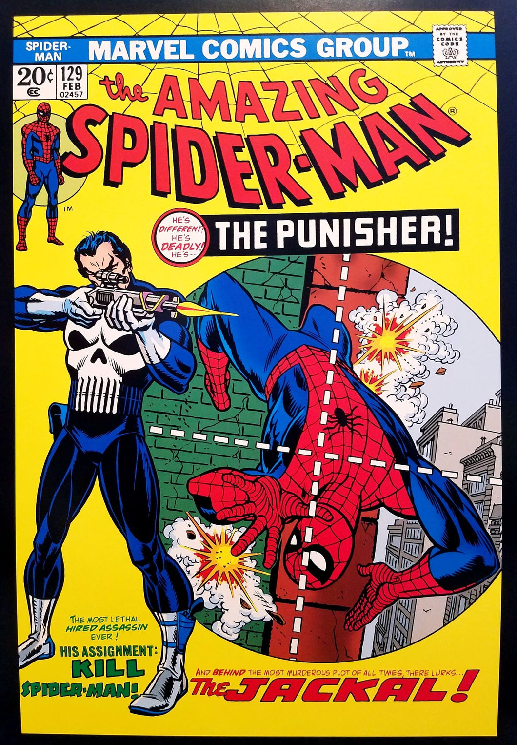 Amazing Spider-Man #129 12x16 FRAMED Art Print by Gil Kane (1st Punisher 1974), New Marvel Comics cardstock