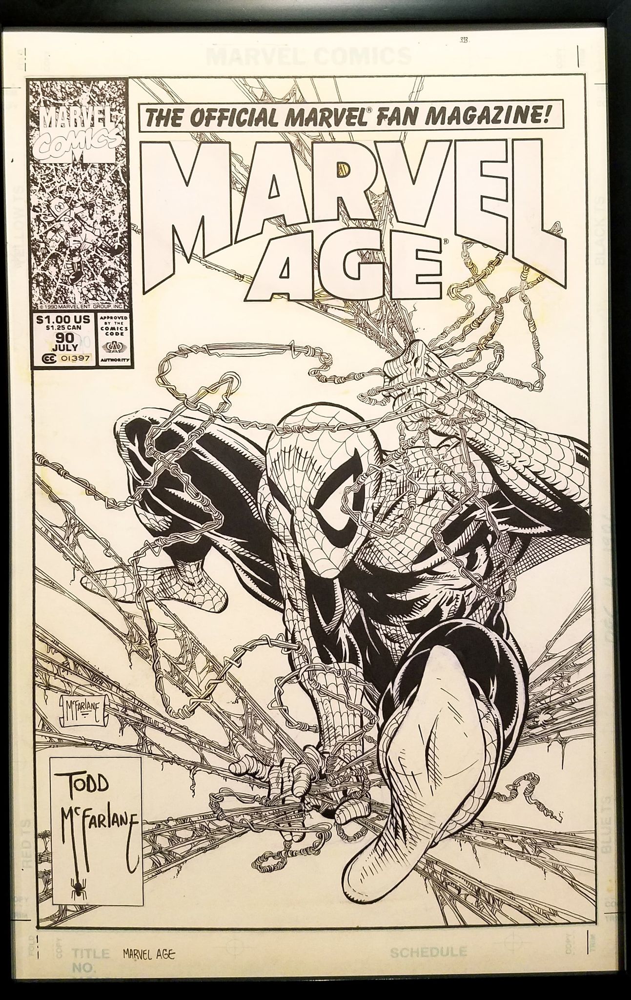 Marvel Age Spider-Man #90 Todd McFarlane 11x17 FRAMED Original Art