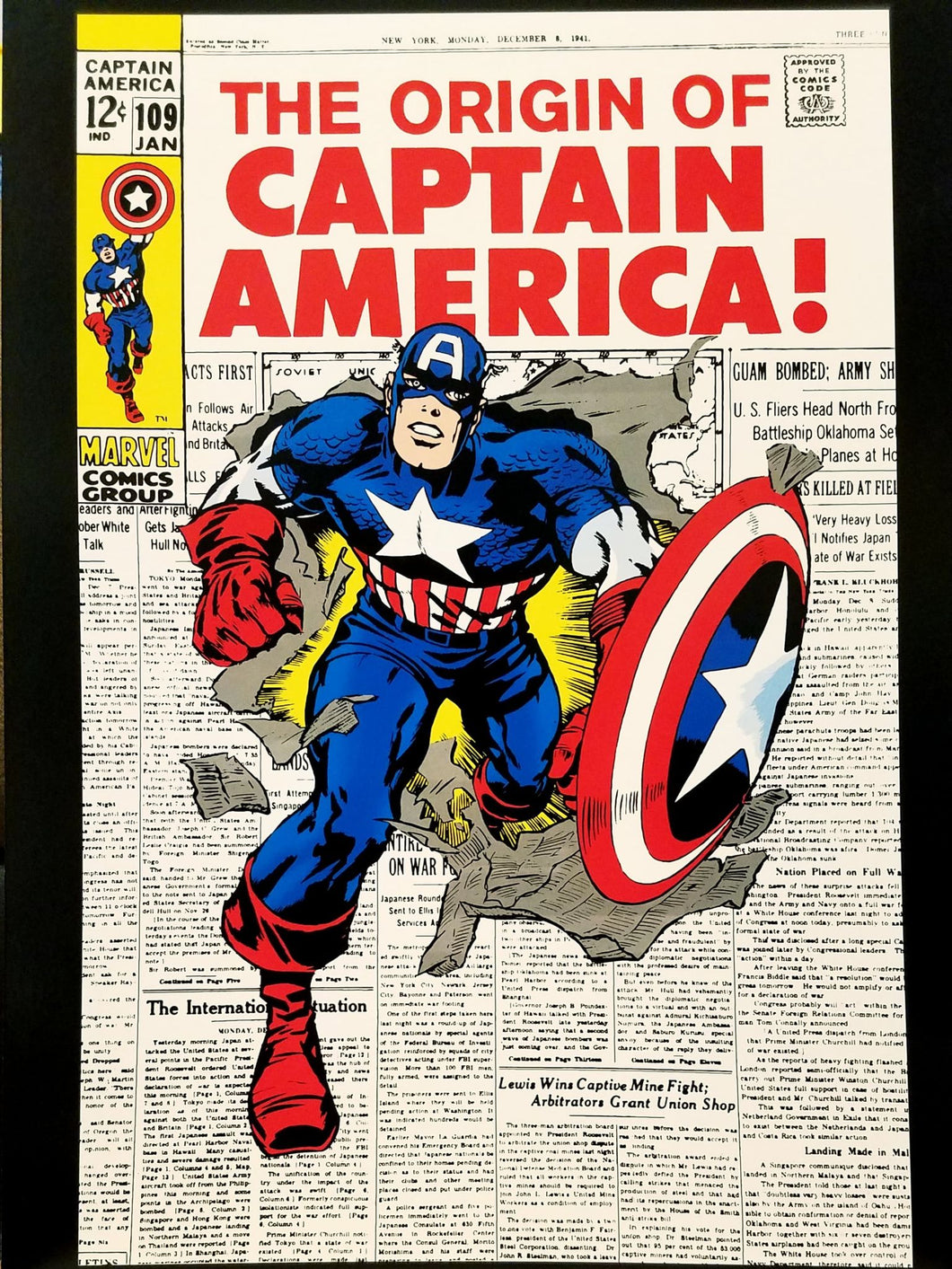 Captain America #109 12x16 FRAMED Art Poster Print by Jack Kirby, 1969 Marvel Comics