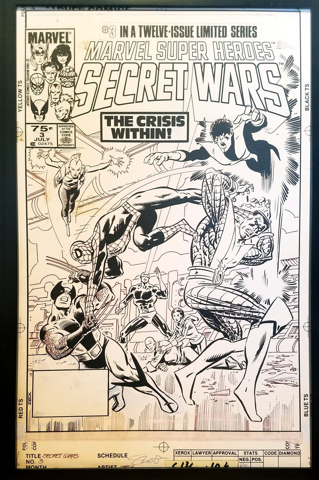 Secret Wars #3 X-Men Spider-Man Mike Zeck 11x17 FRAMED Original Art Poster Marvel Comics