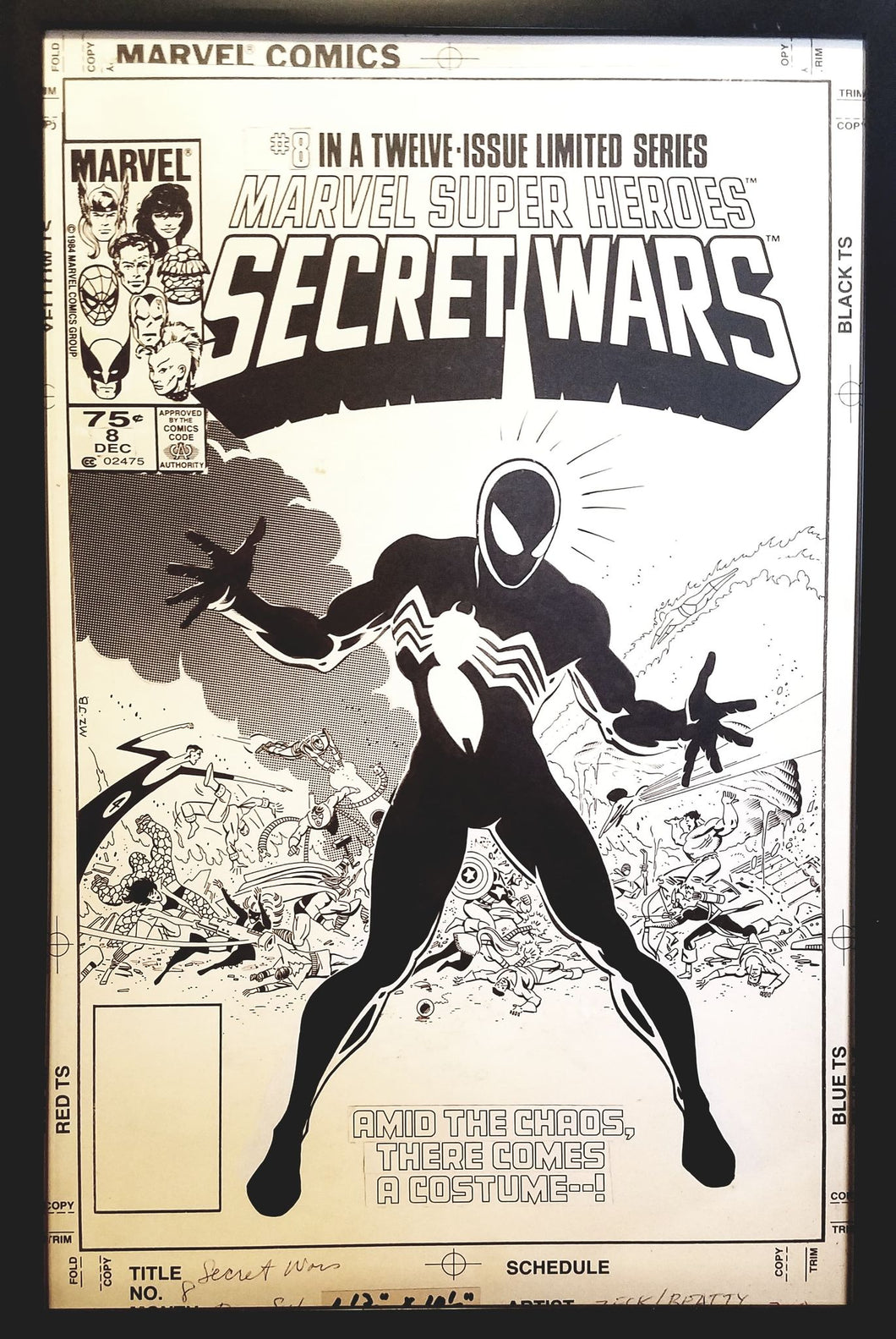 Secret Wars #8 Spider-Man by Mike Zeck 11x17 FRAMED Original Art Poster Marvel Comics