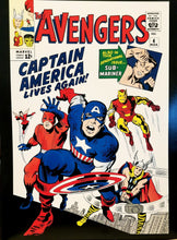 Load image into Gallery viewer, Avengers #4 Captain America 12x16 FRAMED Art Poster Print by Jack Kirby, 1964 Marvel Comics

