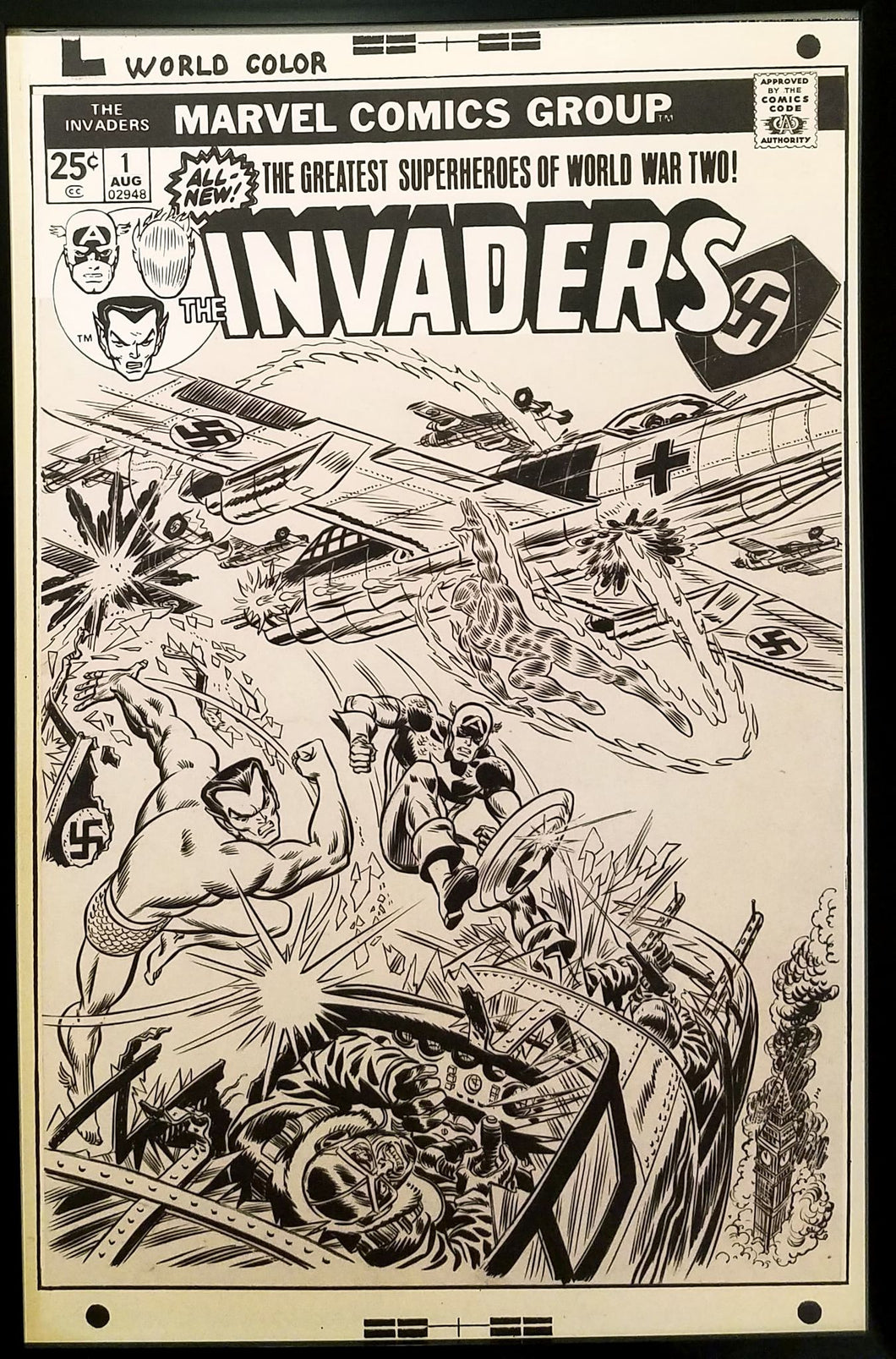 Invaders #1 WWII by John Romita 11x17 FRAMED Original Art Poster Marvel Comics