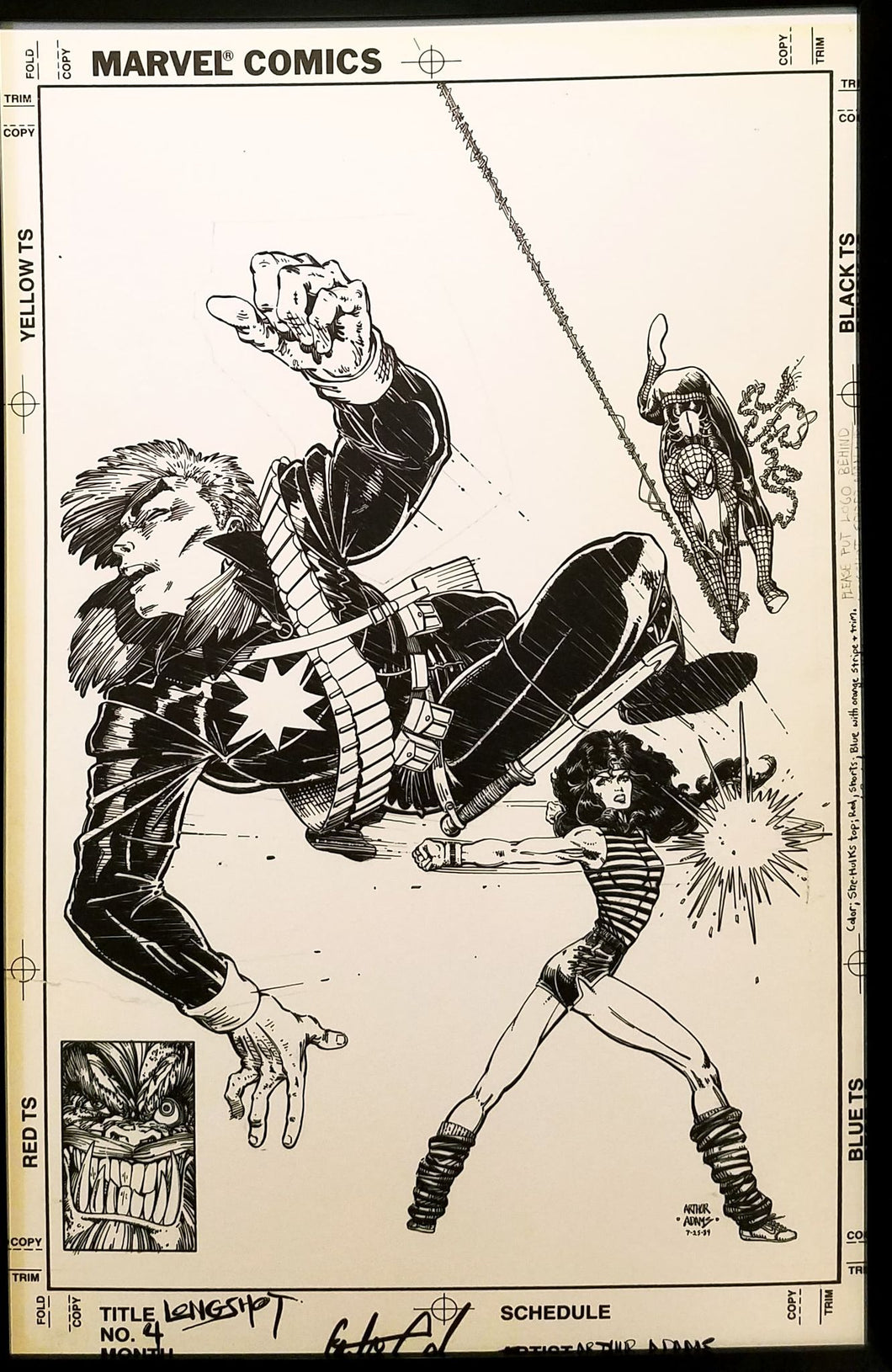 Longshot #4 w/ She-Hulk by Art Adams 11x17 FRAMED Original Art Poster Marvel Comics