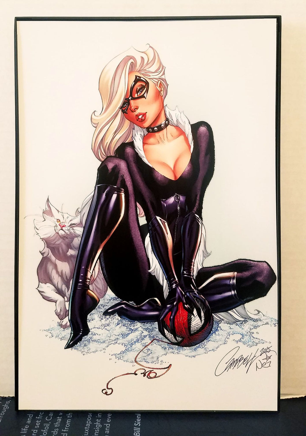 Black Cat by J. Scott Campbell 8x12 FRAMED Marvel Comic Art Piece