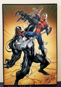 Venom vs. Spider-Man by J. Scott Campbell 8x12 FRAMED Marvel Art Piece