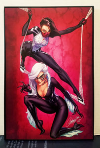 Black Cat & Silk by J. Scott Campbell 8x12 FRAMED Marvel Comic Art Piece