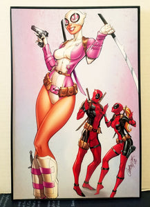 Gwenpool & Deadpool by J. Scott Campbell 8x12 FRAMED Marvel Art Piece
