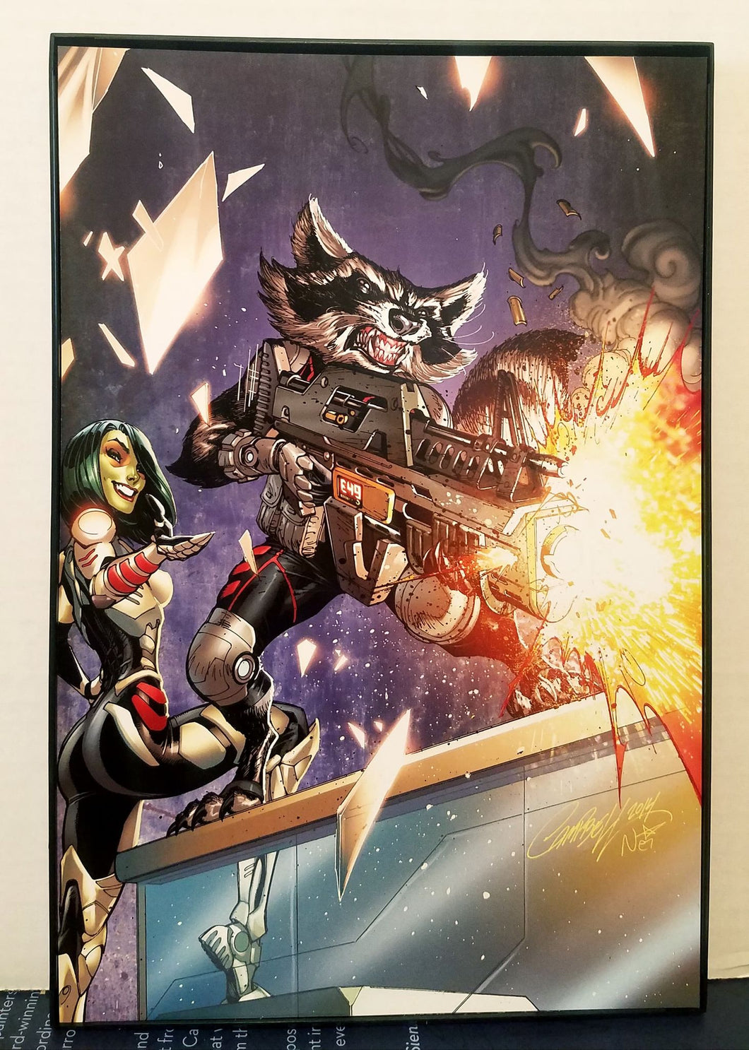 Rocket Raccoon Gamora by J. Scott Campbell 8x12 FRAMED Marvel Art Piece