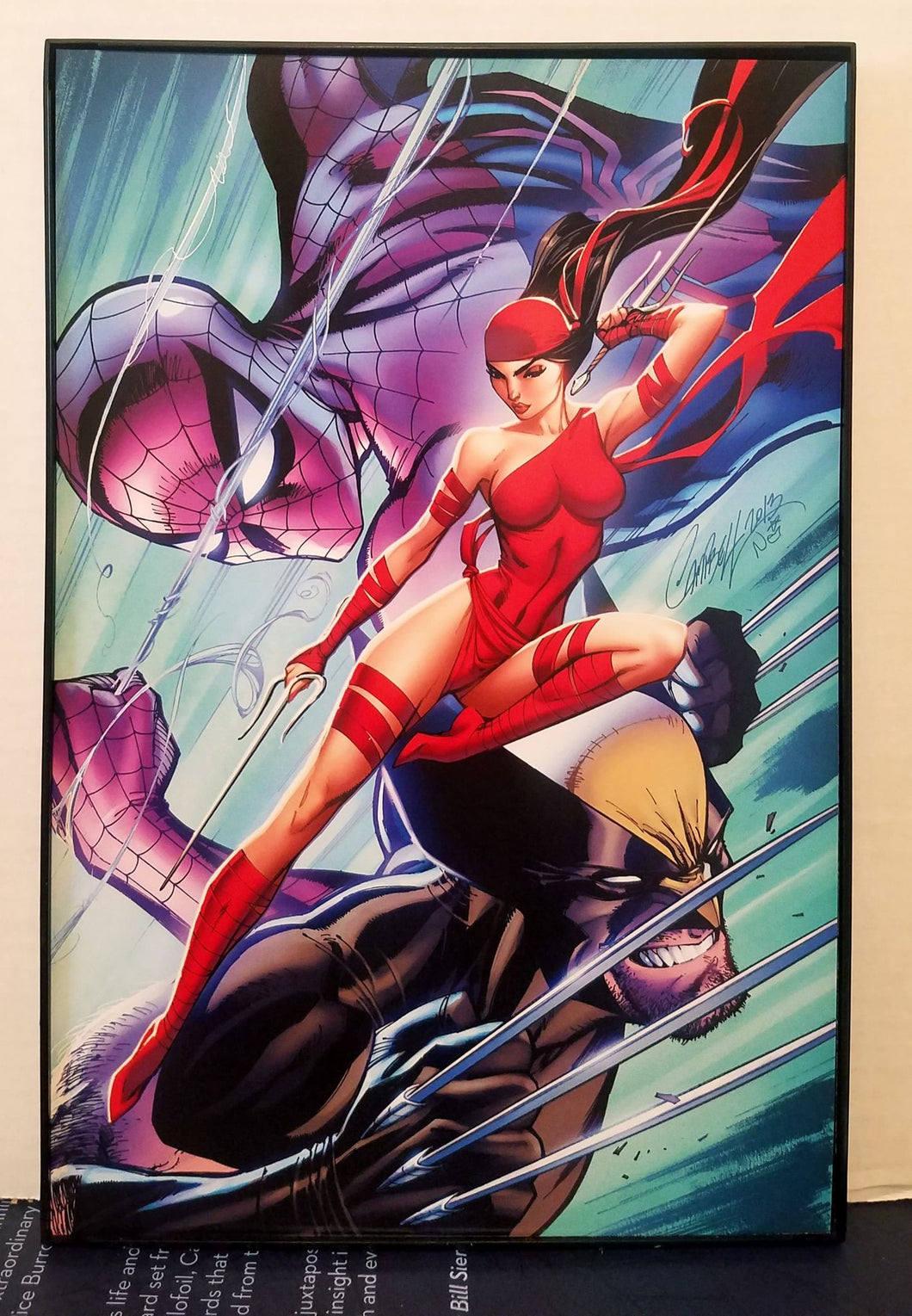 Spider-Man Elektra Wolverine by J. Scott Campbell 8x12 FRAMED Marvel Art Piece
