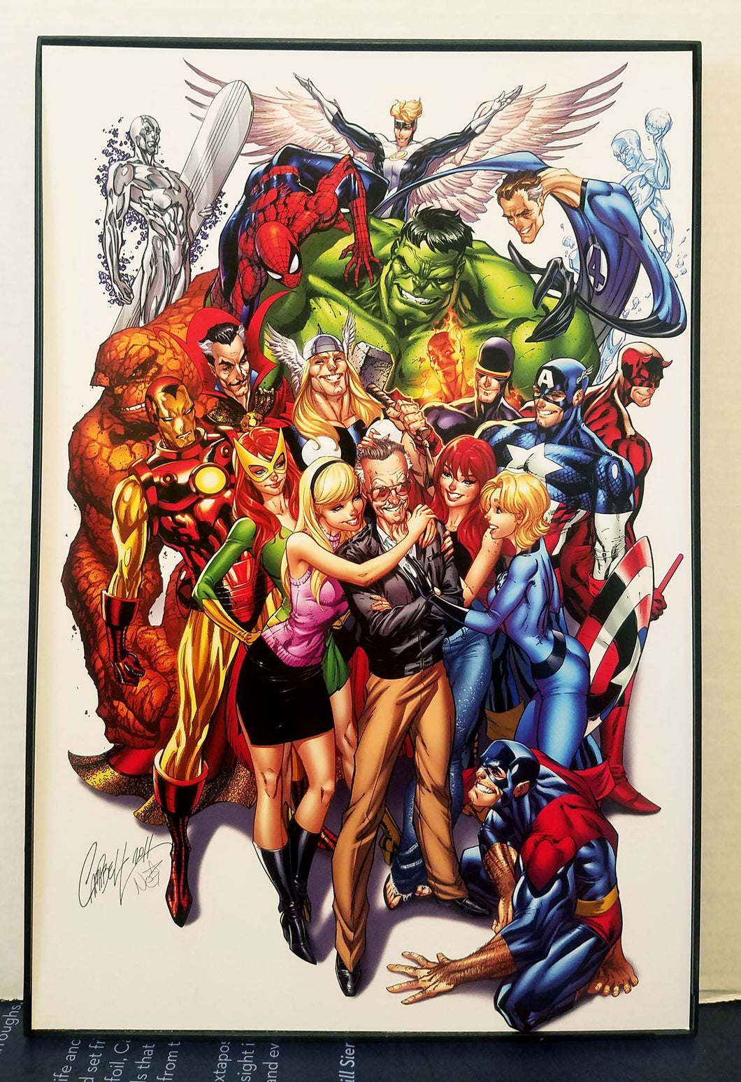 Stan Lee Marvel Universe by J. Scott Campbell 8x12 FRAMED MCU Comic Art Piece