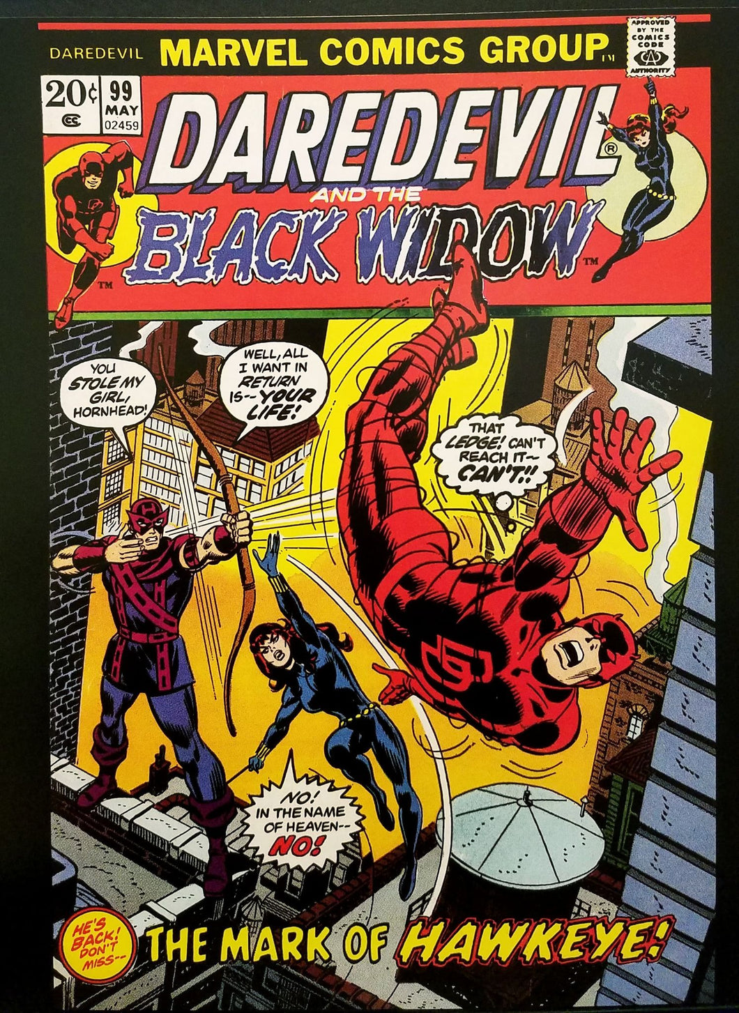 Daredevil #99 w/ Black Widow by 11x14 FRAMED Art Print, Vintage Marvel Comics