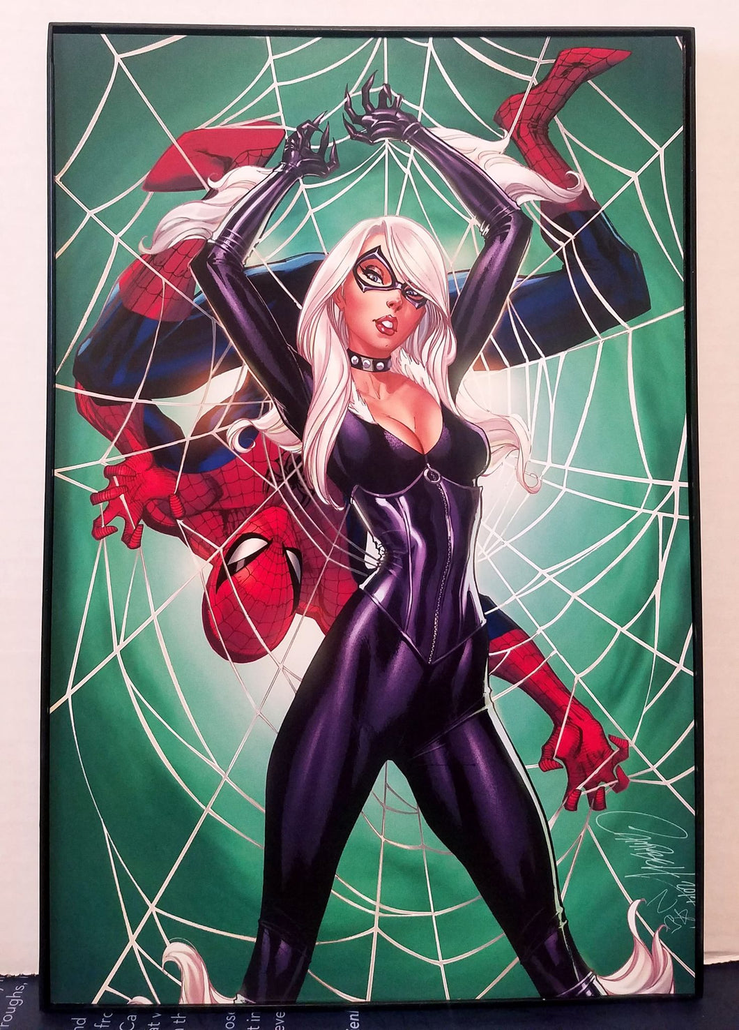 Spider-Man & Black Cat by J. Scott Campbell 8x12 FRAMED Marvel Art Piece