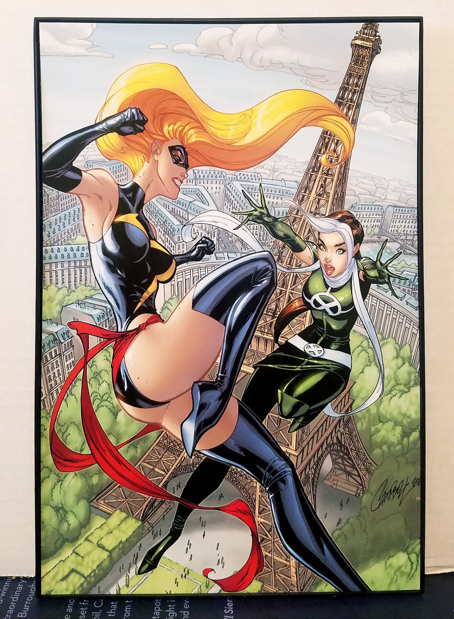 Ms Captain Marvel vs. Rogue by J. Scott Campbell 8x12 FRAMED