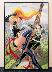 Ms Captain Marvel vs. Rogue by J. Scott Campbell 8x12 FRAMED Marvel Art Piece