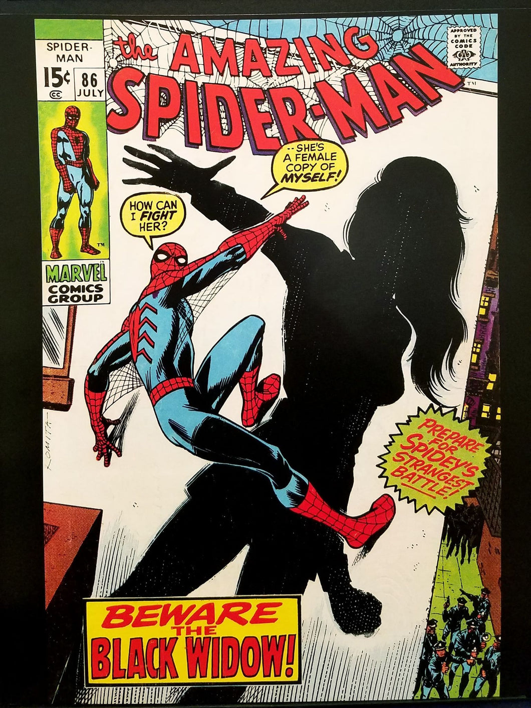 Amazing Spider-Man #86 w/ Black Widow 11x14 FRAMED Art Print, Vintage Marvel Comics