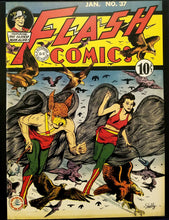 Load image into Gallery viewer, Flash Comics #37 w/ Hawkman 11x14 FRAMED Art Print, Vintage 1943 DC Comics
