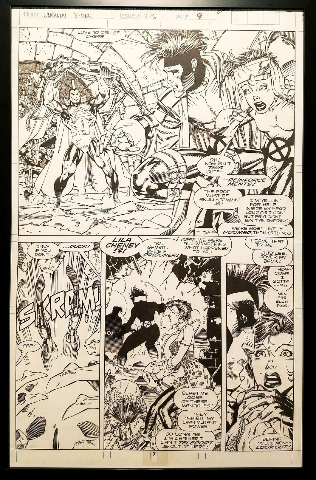 X-Men #276 pg. 9 Gambit Jim Lee 11x17 FRAMED Original Art Poster Marvel Comics