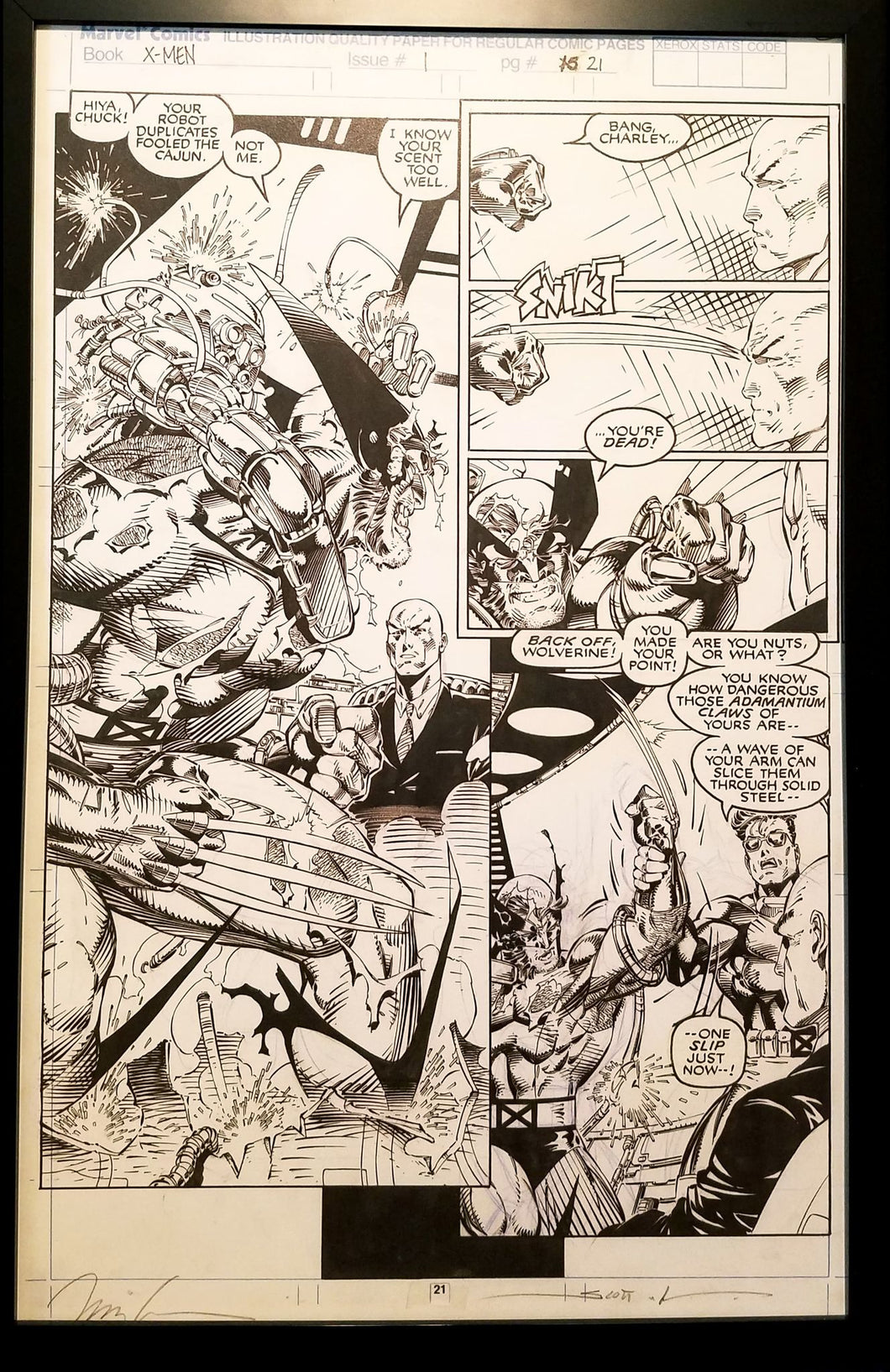 X-Men #1 pg. 21 Wolverine Jim Lee 11x17 FRAMED Original Art Poster Marvel Comics