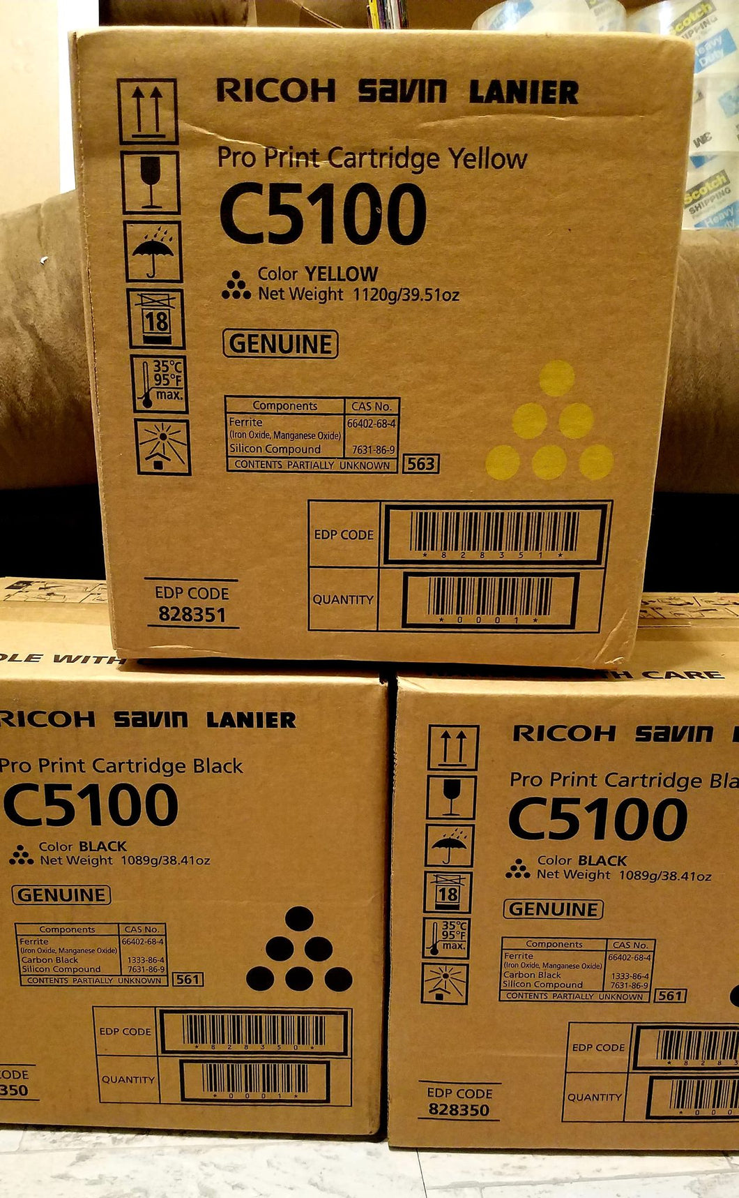 Ricoh Savin Lanier C5100 Pro Print Cartridge Lot of 3 Black Yellow 828350 828351 NEW Unused