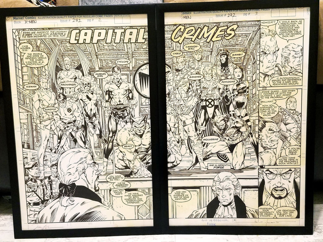 Uncanny X-Men #272 pg. 2 & 3 by Jim Lee Set of 2 11x17 FRAMED Original Art Poster Marvel Comics