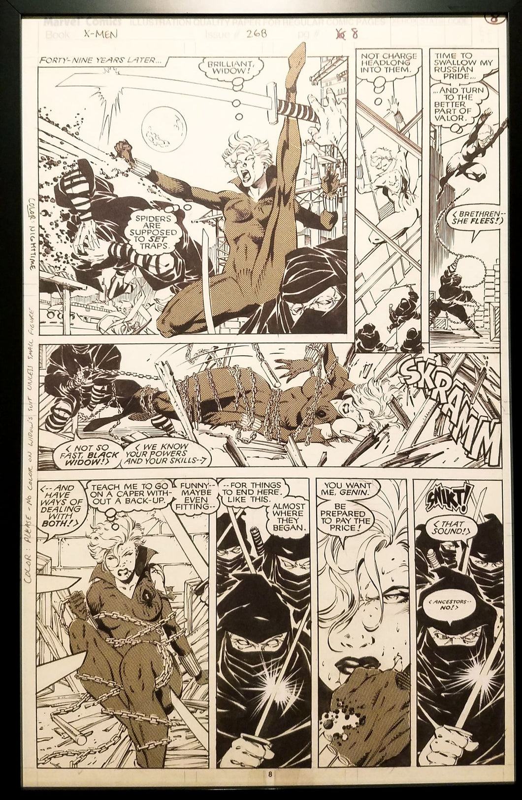 X-Men #268 pg. 8 Black Widow bondage Jim Lee 11x17 FRAMED Original Art Poster Marvel Comics
