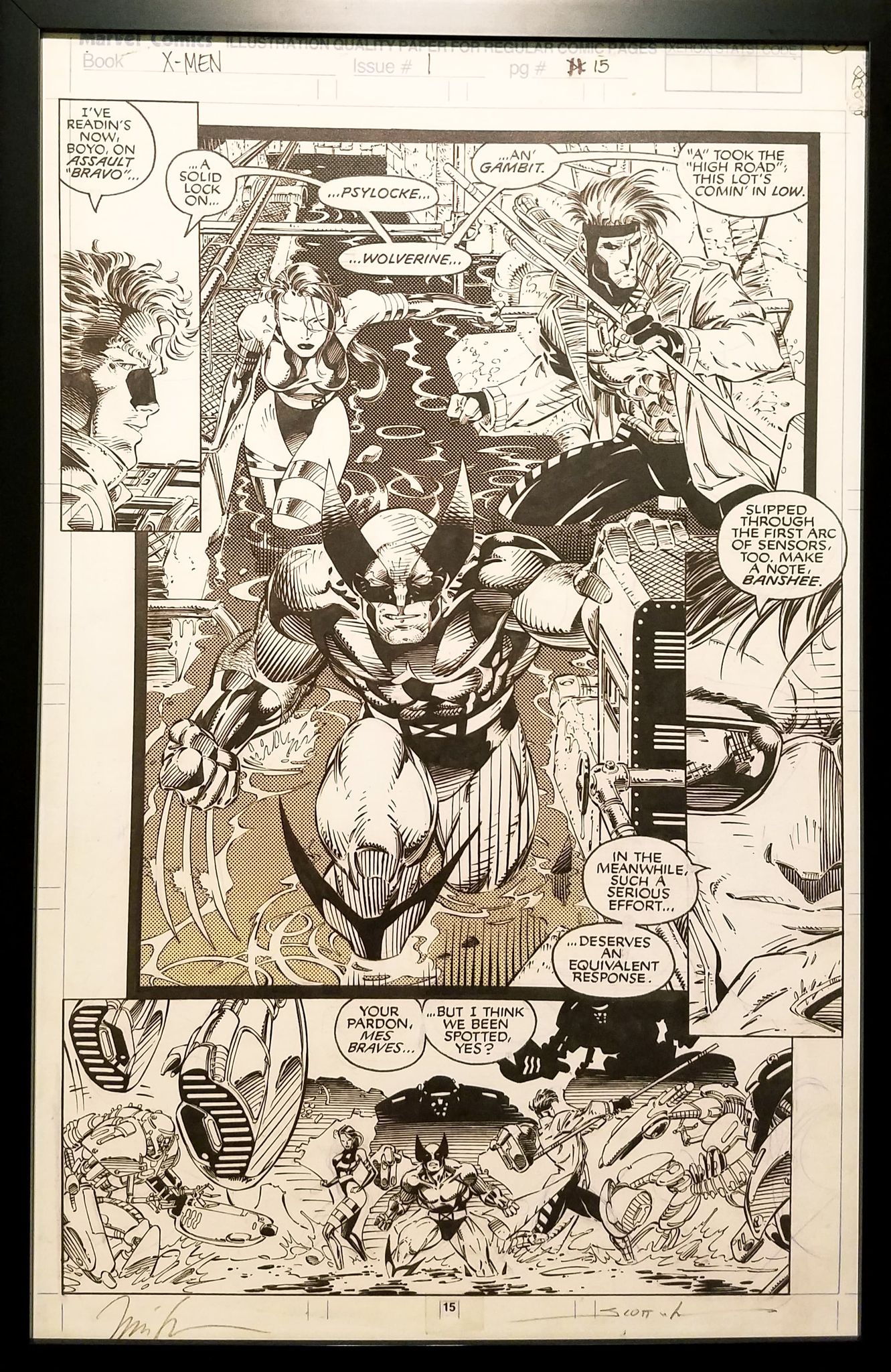 X-Men #1 pg. 15 Wolverine Jim Lee 11x17 FRAMED Original Art Poster