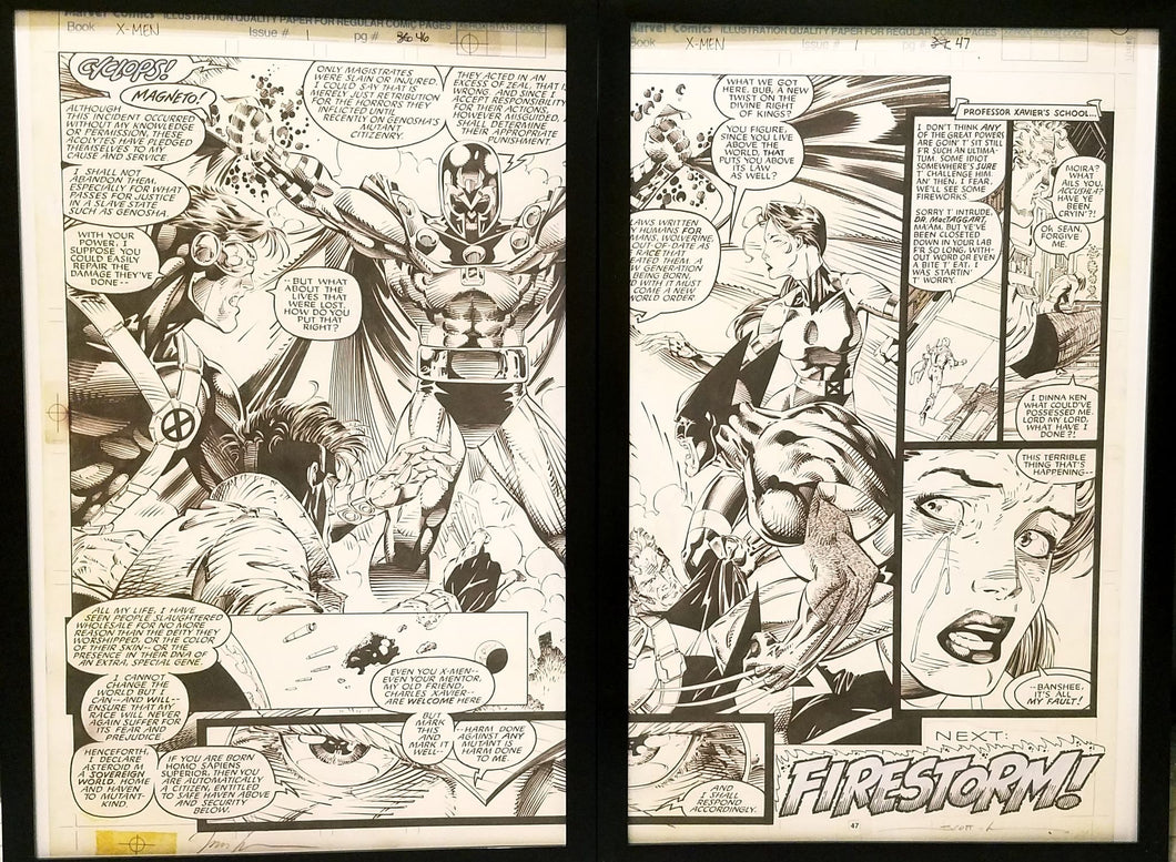 X-Men #1 pg. 46 & 47 by Jim Lee Set of 2 11x17 FRAMED Original Art Poster Marvel Comics