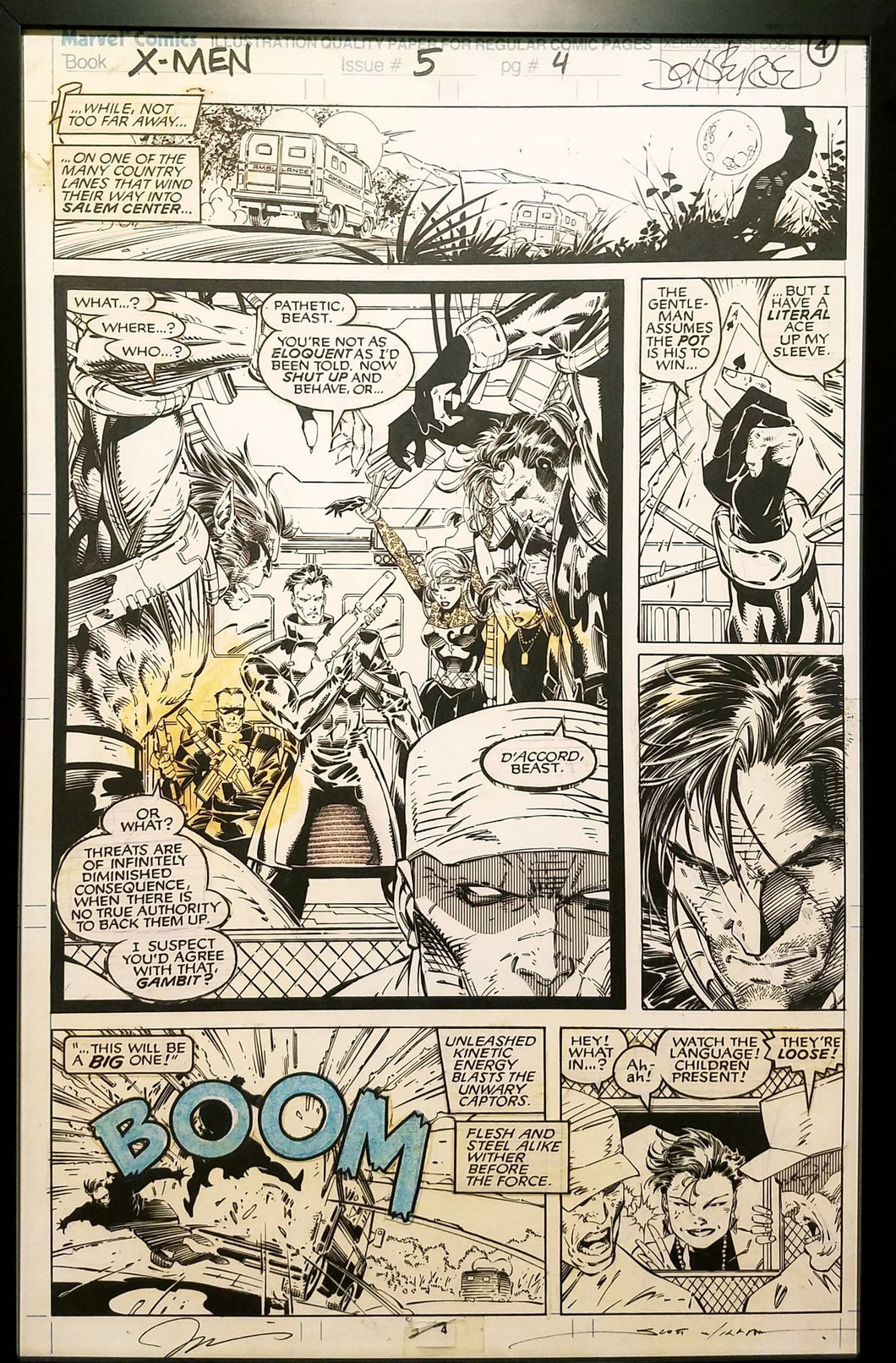 X-Men #5 pg. 4 Gambit Jim Lee 11x17 FRAMED Original Art Poster Marvel Comics