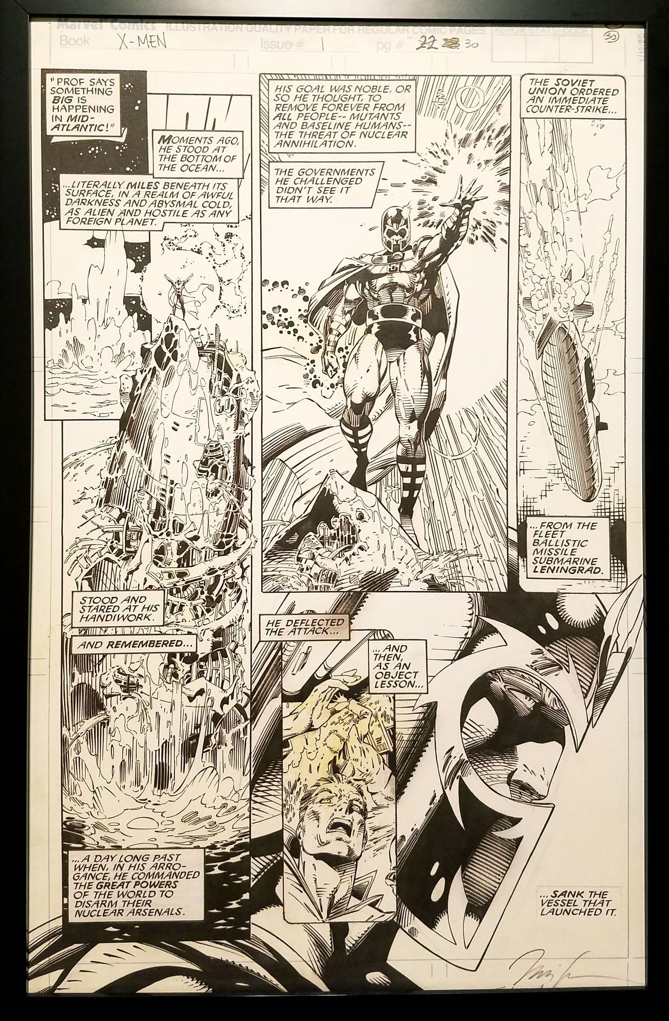 X-Men #1 pg. 30 Magneto Jim Lee 11x17 FRAMED Original Art Poster