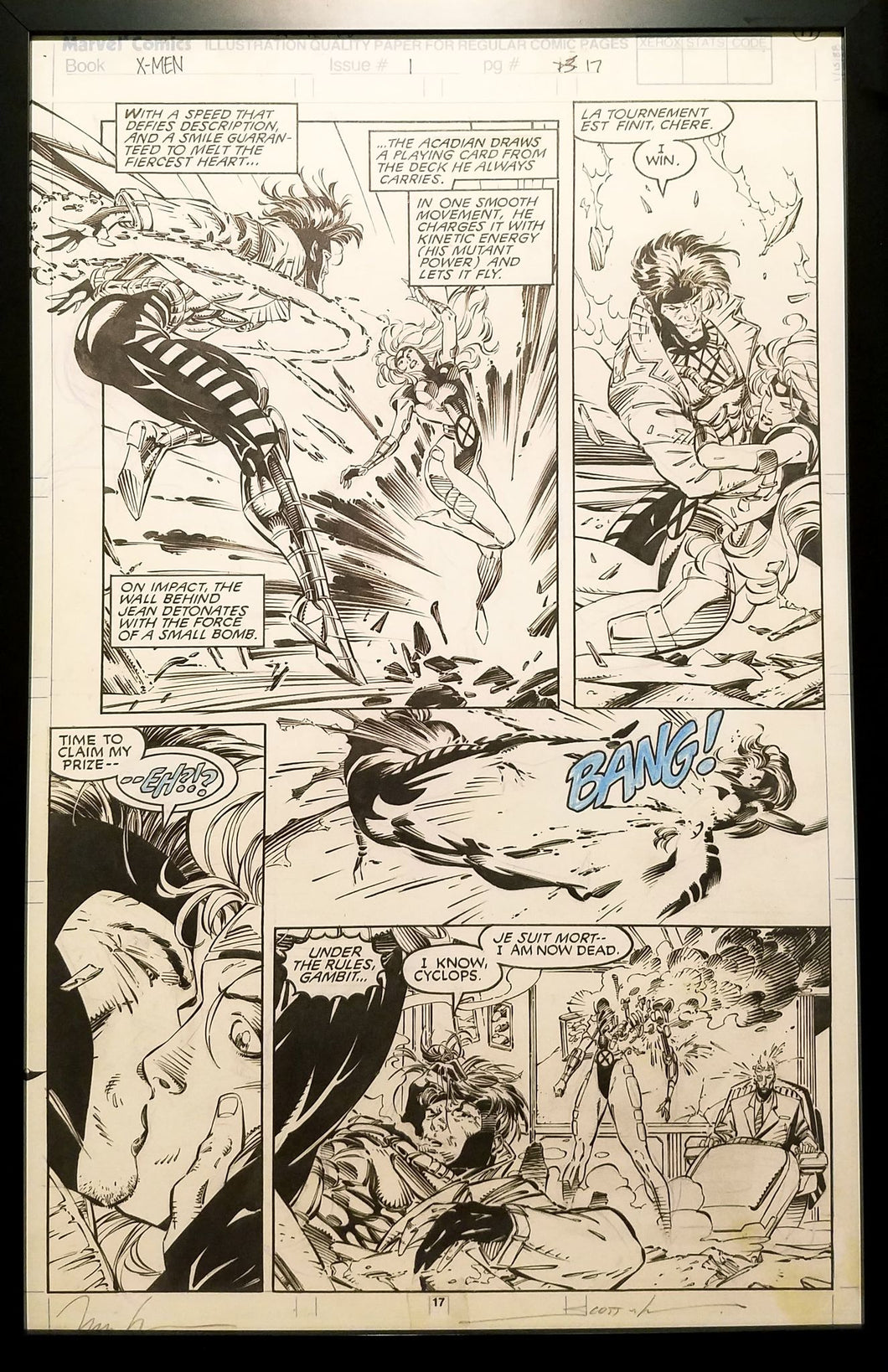X-Men #1 pg. 17 Gambit Jim Lee 11x17 FRAMED Original Art Poster Marvel Comics