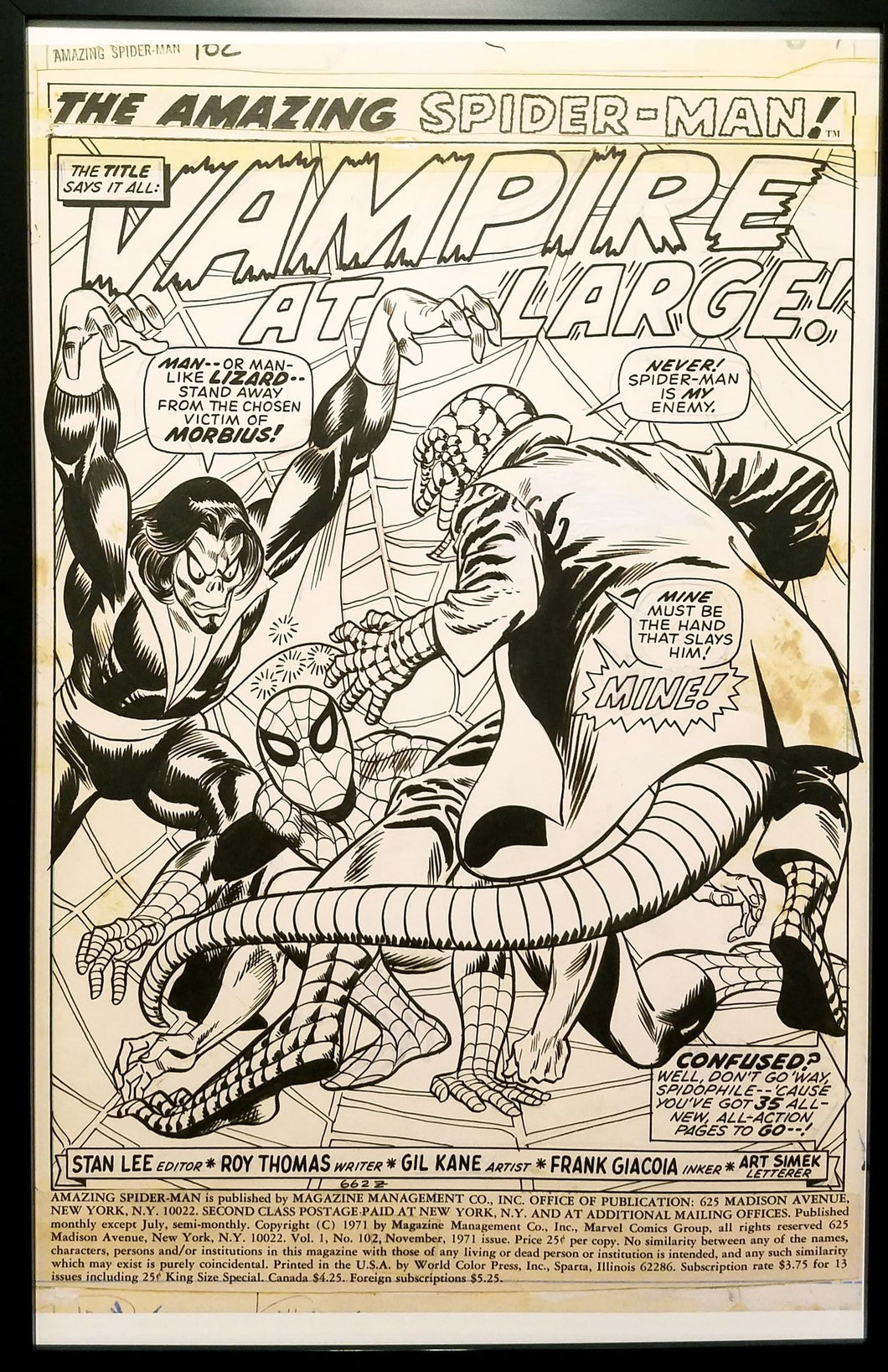 Amazing Spider-Man #102 pg. 1 Gil Kane 11x17 FRAMED Original Art Poster Marvel Comics
