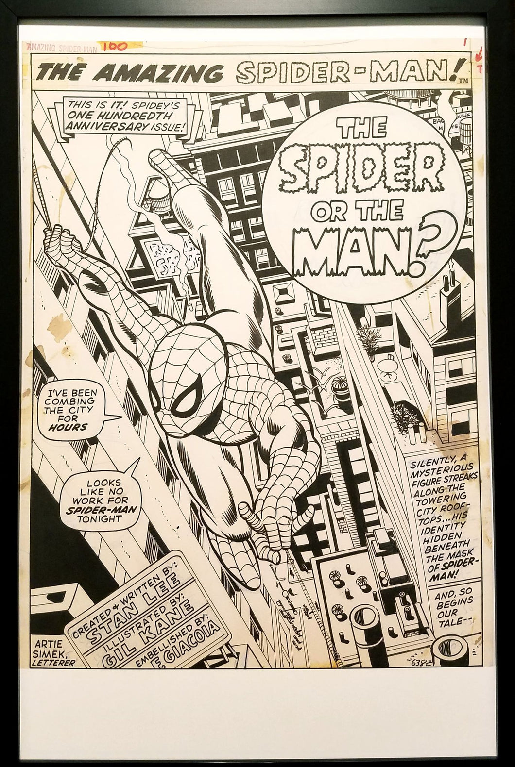 Amazing Spider-Man #100 pg. 1 Gil Kane 11x17 FRAMED Original Art Poster Marvel Comics