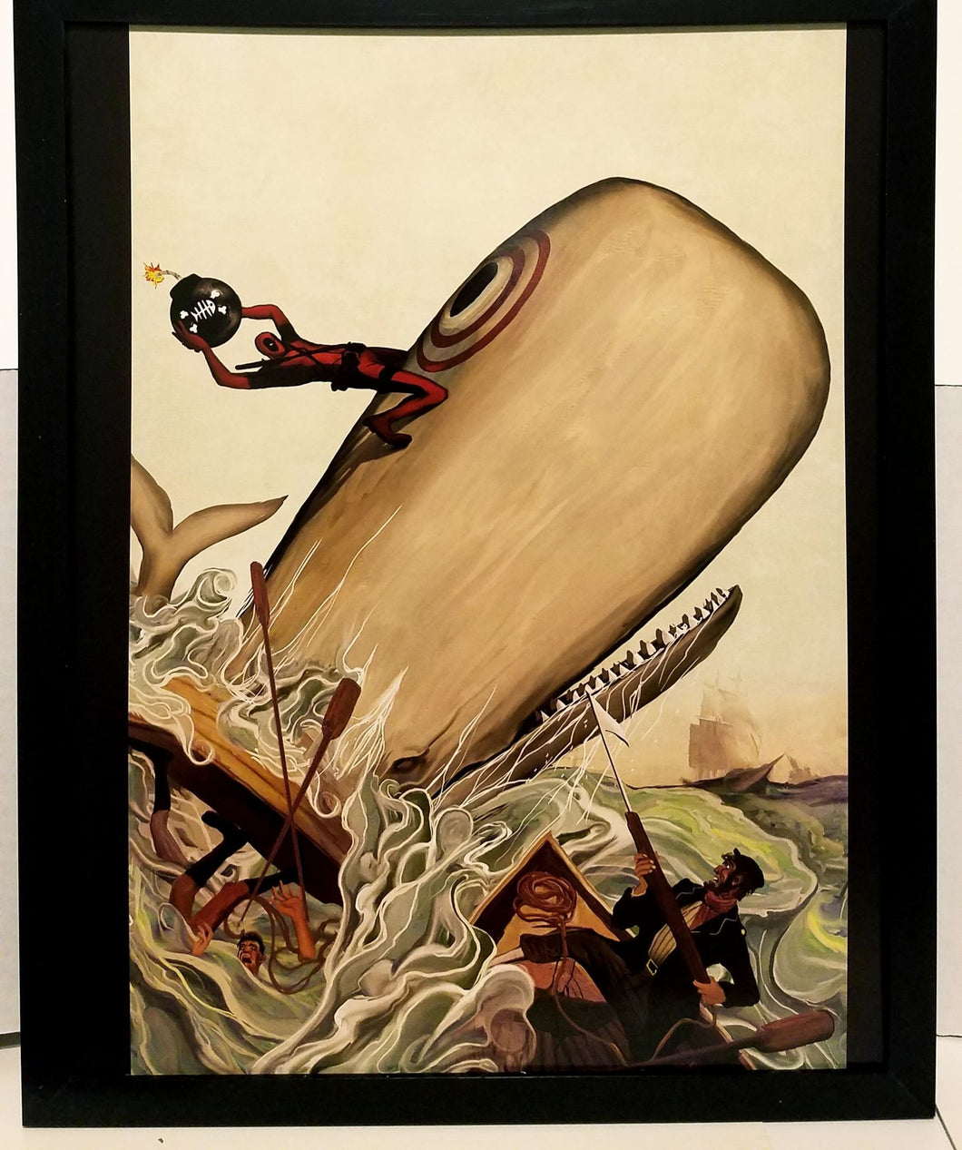 Deadpool vs. Moby Dick by Mike Del Mundo 11x14 FRAMED Marvel Comics Art Print Poster
