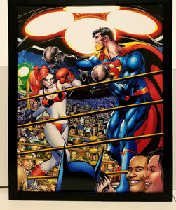 Harley Quinn vs Superman boxing by Neal Adams 11x14 FRAMED DC Comics Art Print Poster