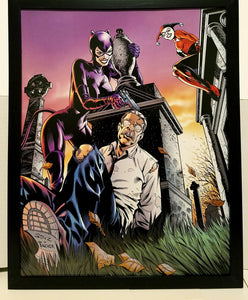 Catwoman & Harley Quinn by Staz Johnson 11x14 FRAMED DC Comics Art Print Poster