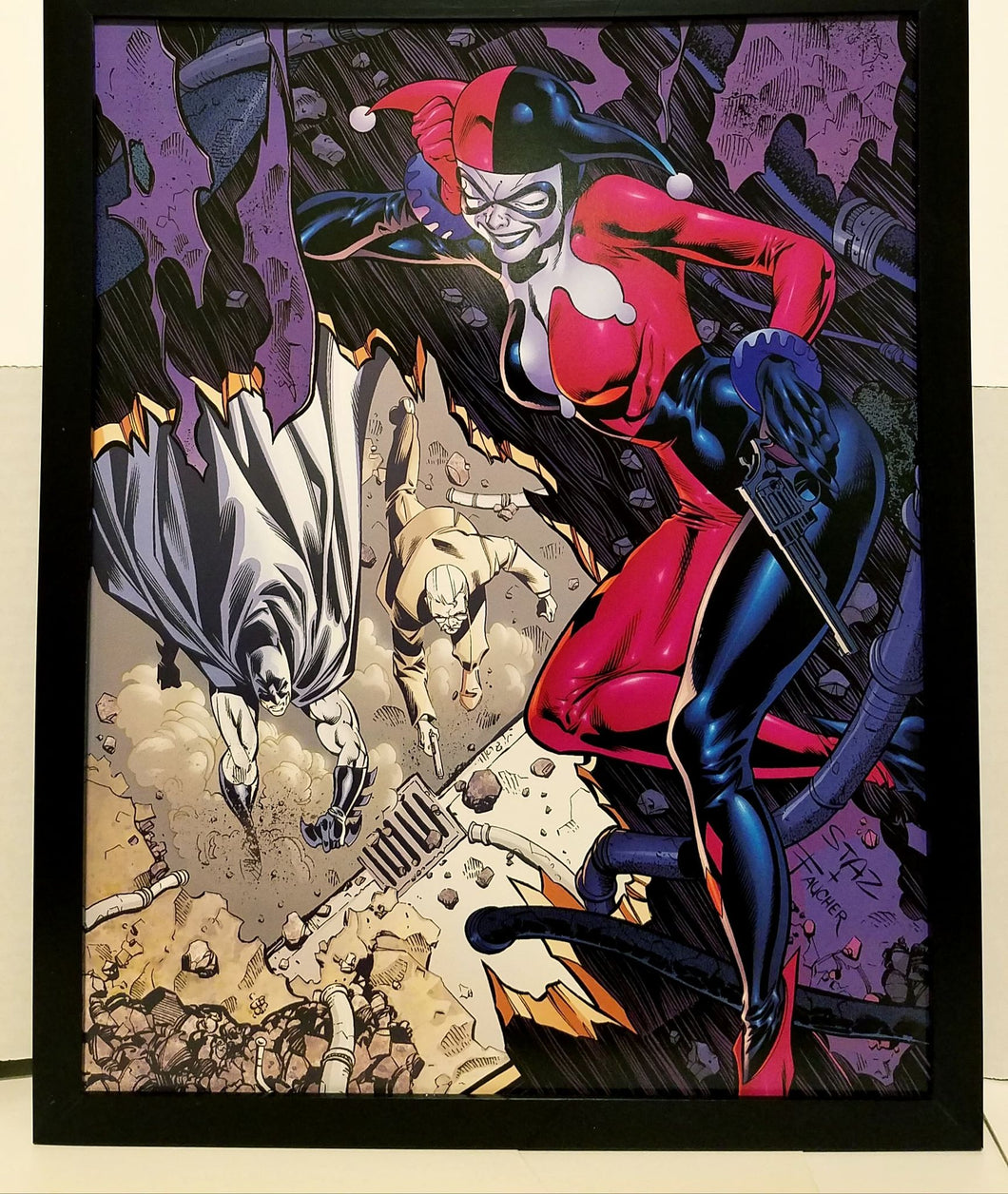 Harley Quinn Batman by Staz Johnson 11x14 FRAMED DC Comics Art Print Poster