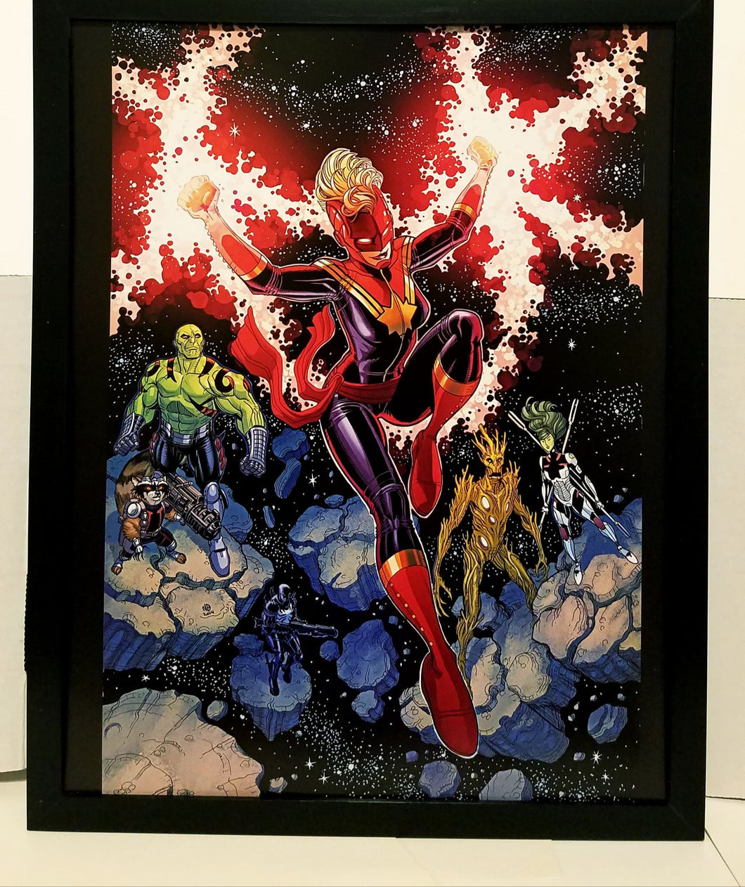 Captain Marvel Guardians by Nick Bradshaw 11x14 FRAMED Marvel Comics Art Print Poster