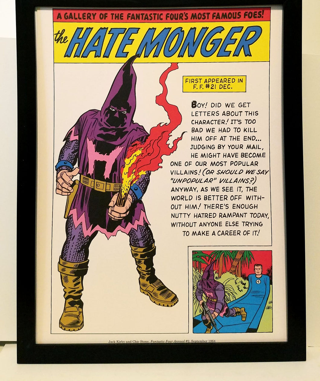 Fantastic Four Hate Monger by Jack Kirby 9x12 FRAMED Marvel Comics Vintage Art Print Poster