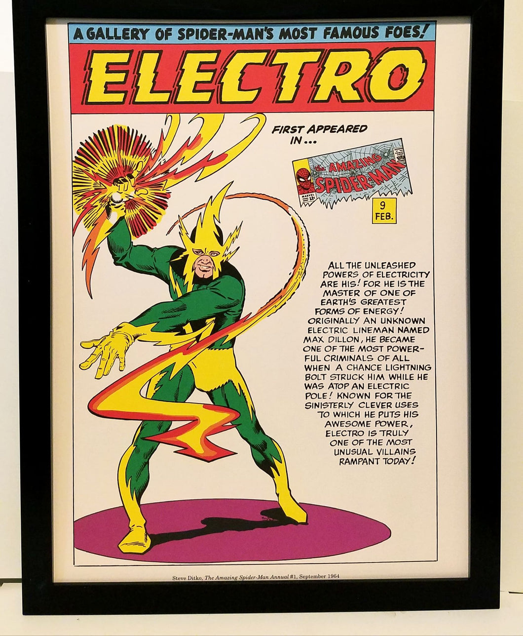 Spider-Man Electro by Steve Ditko 9x12 FRAMED Marvel Comics Vintage Art Print Poster
