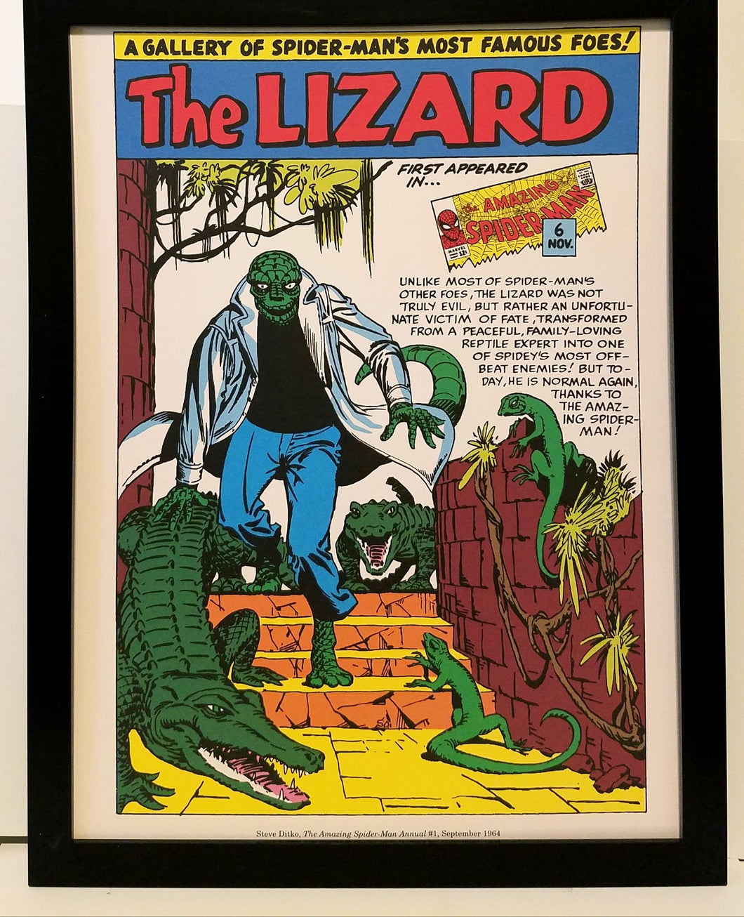 Spider-Man Lizard by Steve Ditko 9x12 FRAMED Marvel Comics Vintage Art Print Poster