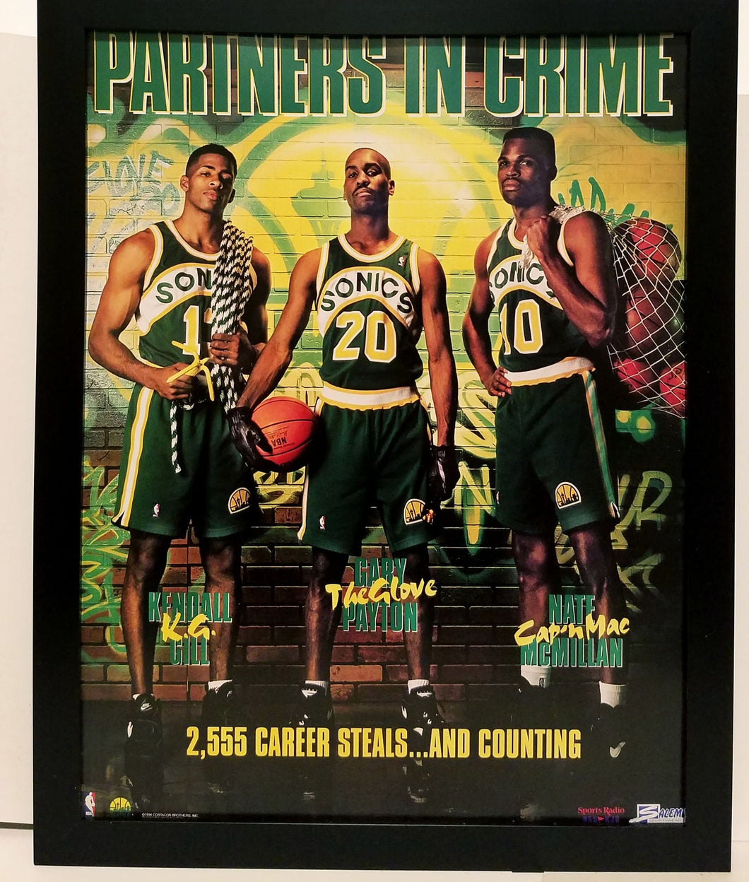 Gary Payton Seattle Supersonics Costacos Brothers 8.5x11 FRAMED Print Vintage 90s Poster