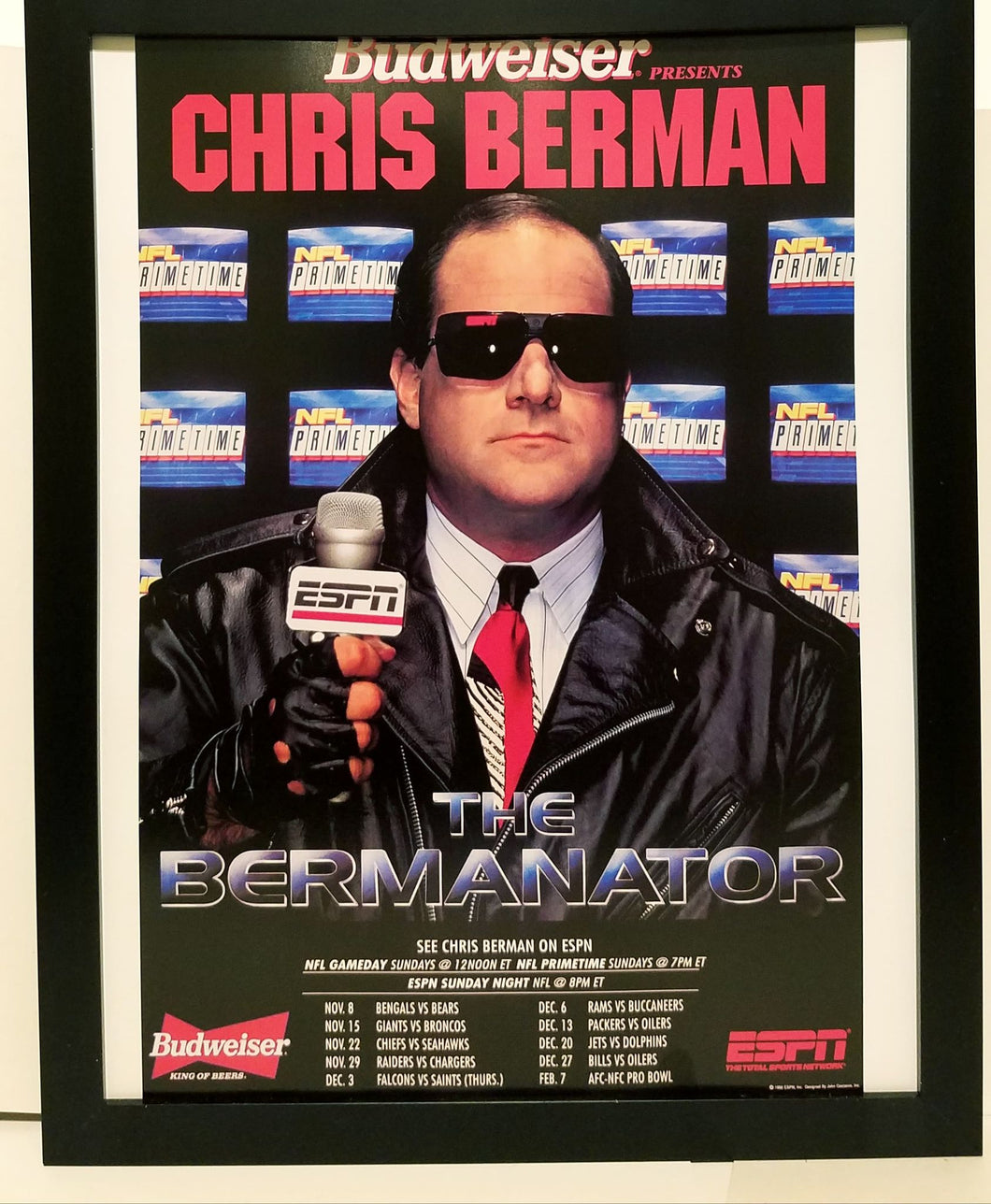 ESPN Budweiser 1992 NFL Costacos Brothers 8.5x11 FRAMED Print Vintage Poster