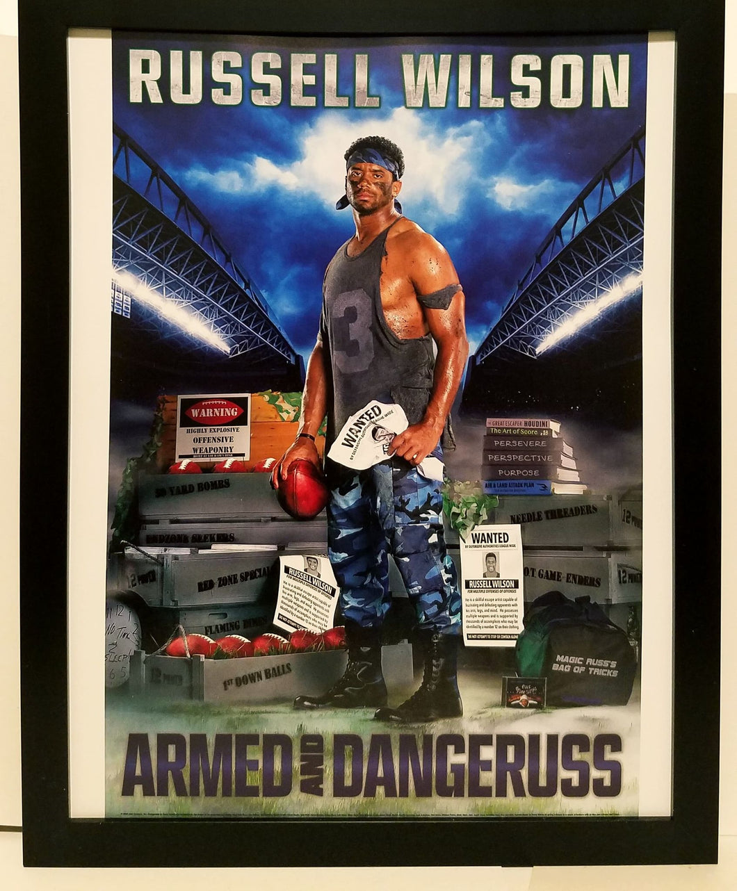 Russell Wilson Seattle Seahawks Costacos Brothers 8.5x11 FRAMED Print Vintage Poster